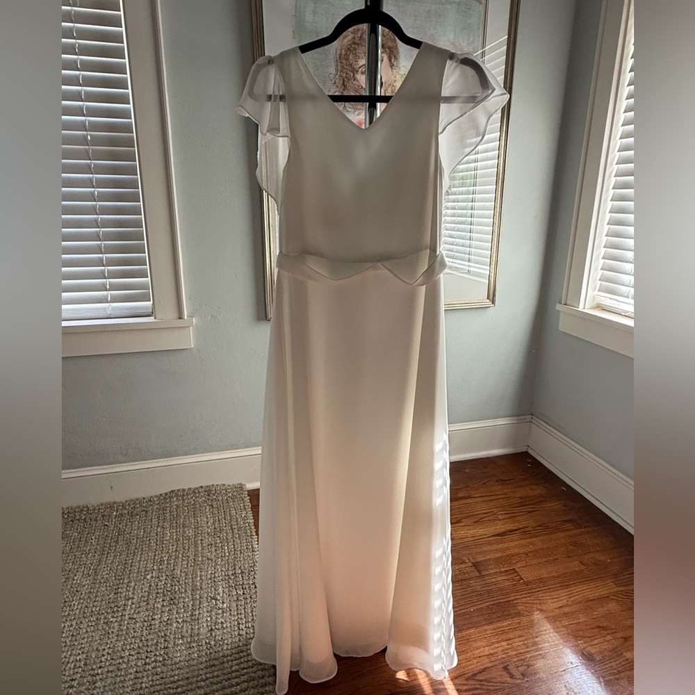 JJs House White Gown with Sheer Flutter Sleeves